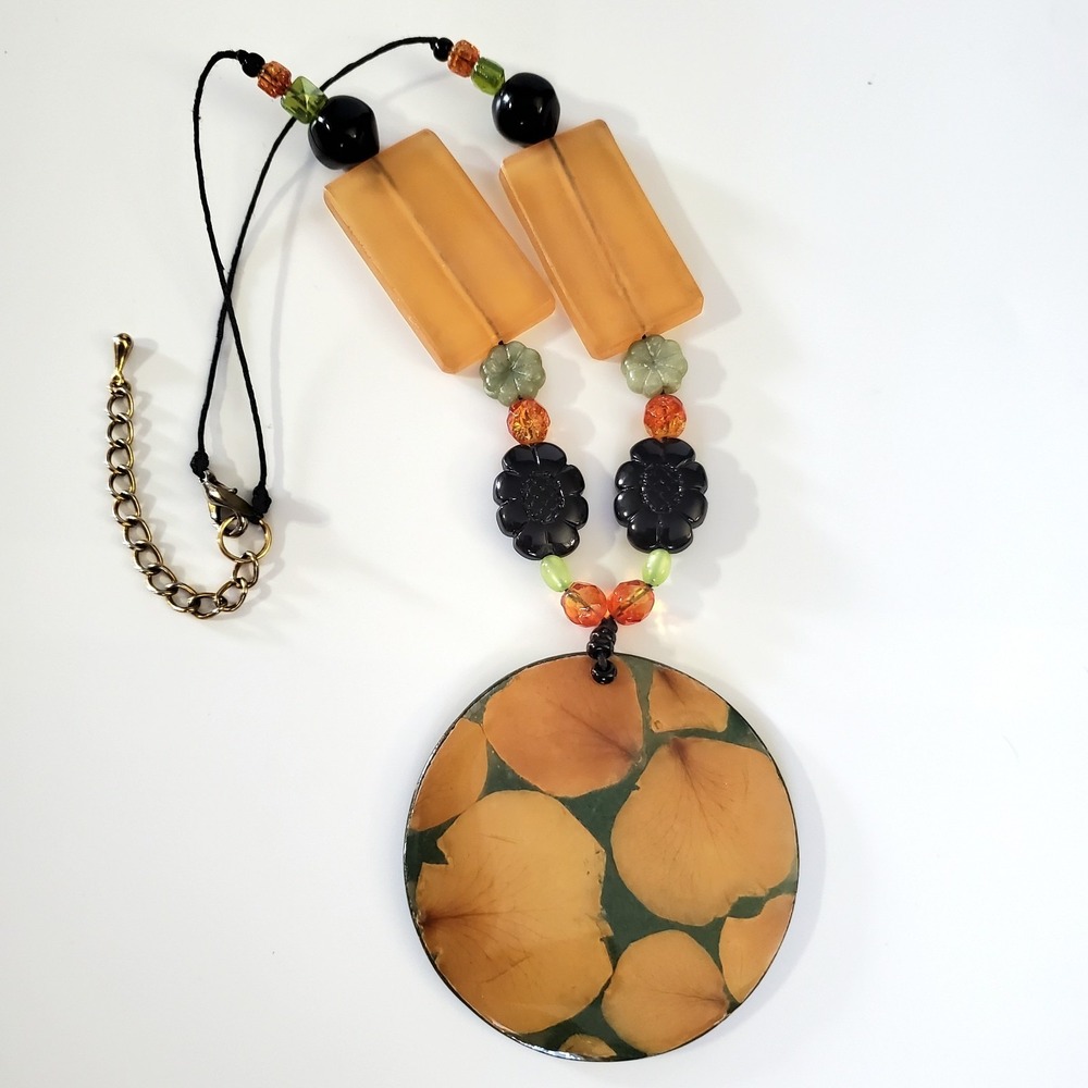 Preserved Rose Petal Necklace Teresa Goodall Artist Mixed Media Beads Length 20"